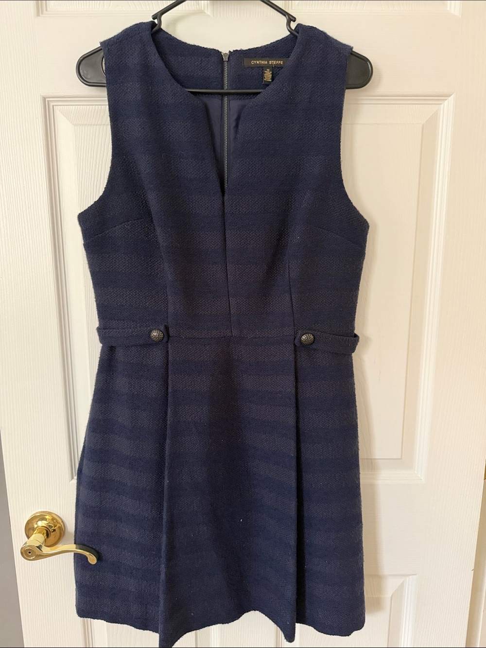Cynthia Steffe Navy Textured Sleeveless A-Line Dress